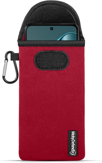MobyDefend Hoesje - Geschikt voor Motorola Moto G05 - Neopreen Pouch Met Karabijnhaak - Insteek - Riemlus - Rood
