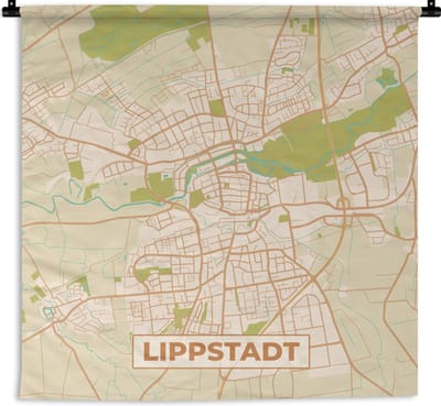 Wandkleed - Wanddoek - Plattegrond - Lippstadt - Kaart - Stadskaart - Vintage - 180x180 cm - Wandtapijt