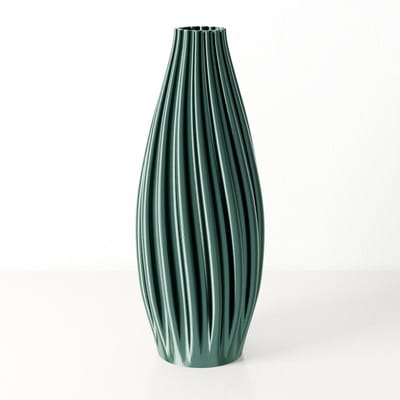 Fleuriek - Grote Vaas Glanzend Groen - H50 cm - Luxe vaas voor zijden bloemen - Woonaccessoire van gerecycled plastic - Elegante kleurrijke vaas