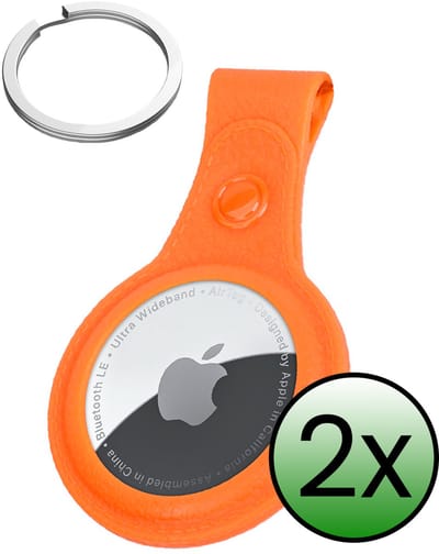 Hoesje Geschikt voor Apple AirTag 2-Sleutelhanger Hoesje Leer - Sleutelhanger Hoes Hoesje Geschikt voor Apple AirTag 2e generatie Case - Oranje - 2 Stuks