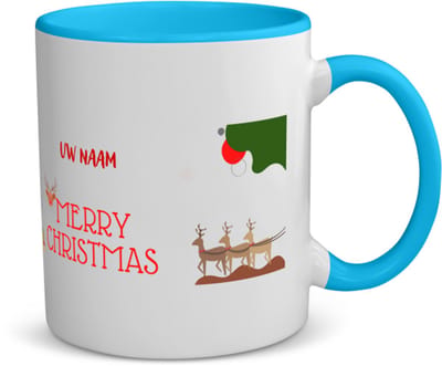 Akyol - kerst merry christmas met eigen naam koffiemok - theemok - blauw - Kerstmis - kerst beker - winter - kerst - christmas - kerst cadeau - 350 ML inhoud
