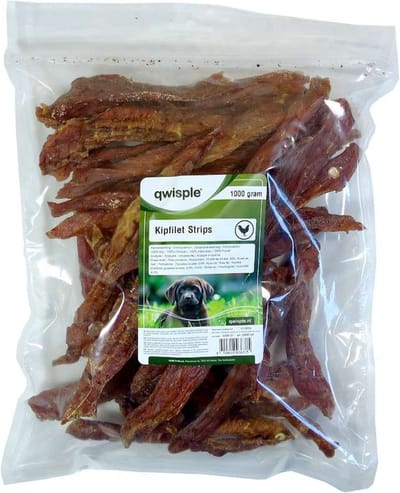 Qwisple Kipfilet Strips - Gedroogde Natuurlijke Hondensnacks - Kip - 1000 gr