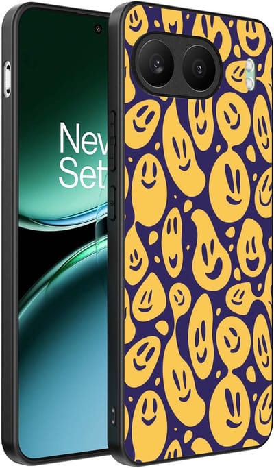 Smartphonica Telefoonhoesje Geschikt voor OnePlus Nord 4 met smiley opdruk - TPU backcover case emoji design - Paars Geel geschikt voor OnePlus Nord 4