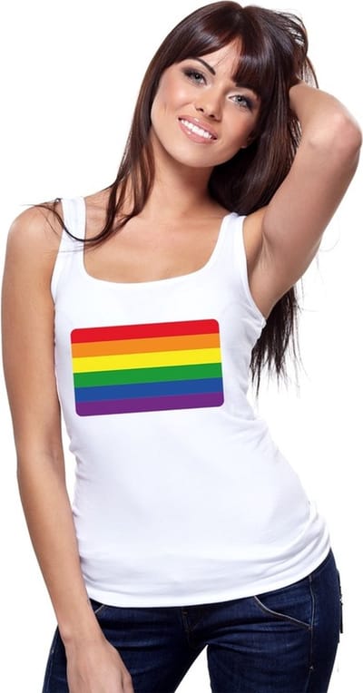 Gay pride singlet shirt/ tanktop met Regenboog vlag wit dames S