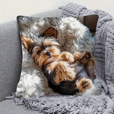 Schattig Yorkie Puppy Bedrukt Kussensloop voor Comfortabele Decoratie Bank Kussenhoes, Huis Kamer Slaapzaal Decoratie, 2D Print 45x45cm