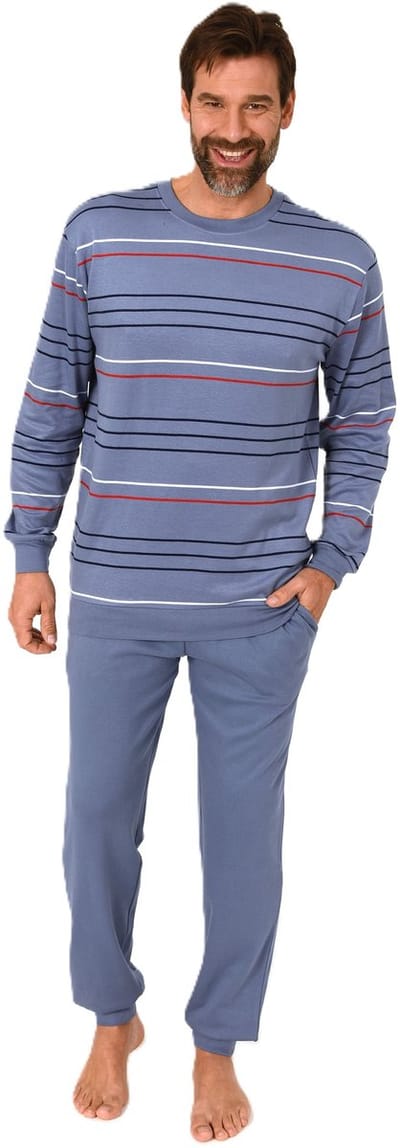 Heren pyjama met manchetten in warme snoezige interlock kwaliteit - ook in overmaten