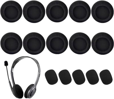 Set van 10 Wasbare Hoofdtelefoonhoezen en 5 Microfoon Schuimhoezen, Geschikt voor Standaard Kantoorkoptelefoons, Comfortabele en Rekbare Vervangpads in Zwart