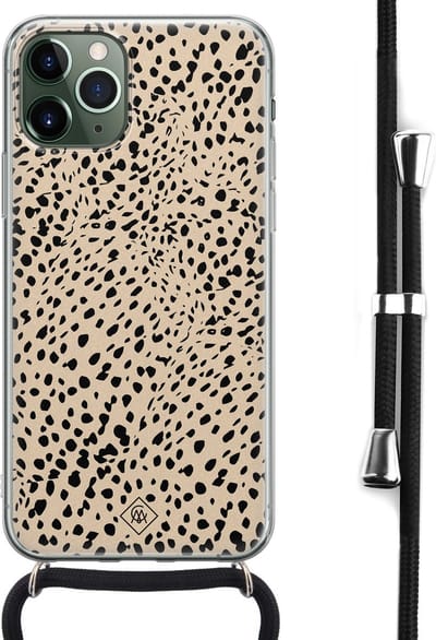 Casimoda® hoesje met koord - Geschikt voor iPhone 11 Pro Max - Stippen bruin abstract - Afneembaar koord - Siliconen/TPU - Multi