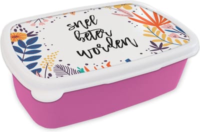 Broodtrommel Roze - Lunchbox - Brooddoos - Beterschap - Quotes - Plant - 18x12x6 cm - Kinderen - Meisje