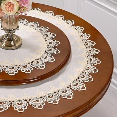 Ronde tafelkleed Eettafelhoes Amerikaanse Retro Kant Bloem Kussen Tafelkleden Handdoekhoes Landelijk Stof Stofdoek Diameter 50cm Round