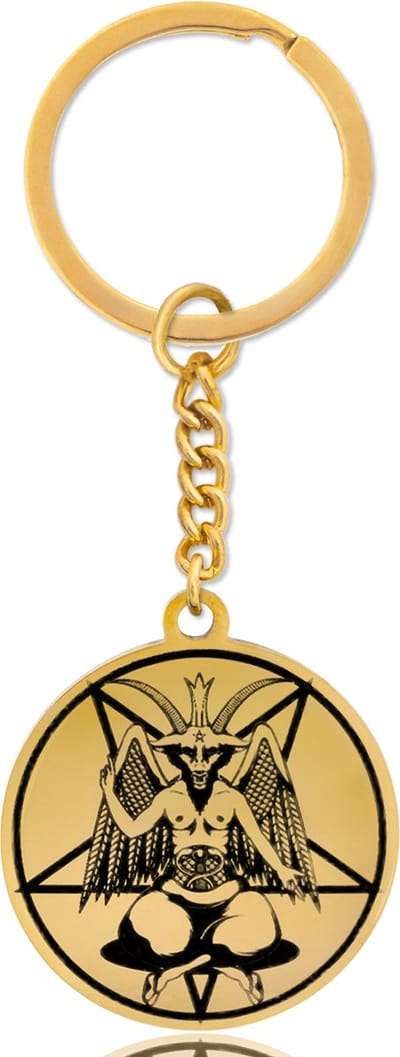 Duivel Sleutelhanger Goudkleurig - Demoon / Pentagram Hanger - Satan Rondje - Pax Amare