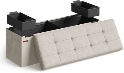 SONGMICS - Opbergpoef - Opbergpoef met deksel - Opklapbare Bank - Voor Woonkamer Slaapkamer Hal