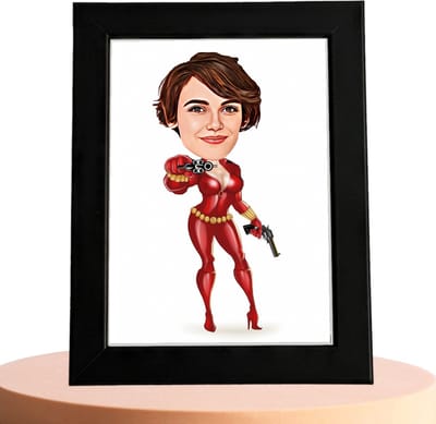 Woman in Red - Gepersonaliseerde Karikatuur met Jouw Foto - Cadeau - Verjaardag - Kerst - Kado - Valentijn - Moederdag - Moederdag cadeautje - Moederdag cadeau voor mama - Gepersonaliseerd Cadeau