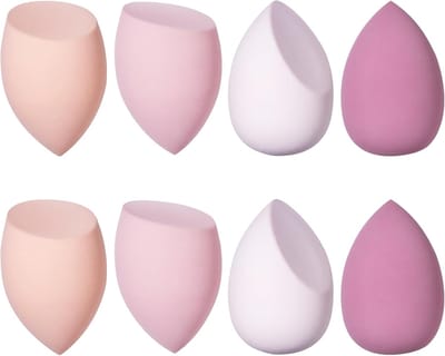 Famanu – Set van 8 beautyblenders – Latexvrije make-up sponzen in drie vormen – Voor vloeibare en poedermake-up – Paars (Roze)