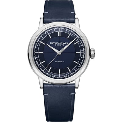 Raymond Weil Millesime 2925-STC-50001 Horloge - Leer - Blauw - Ø 39 mm