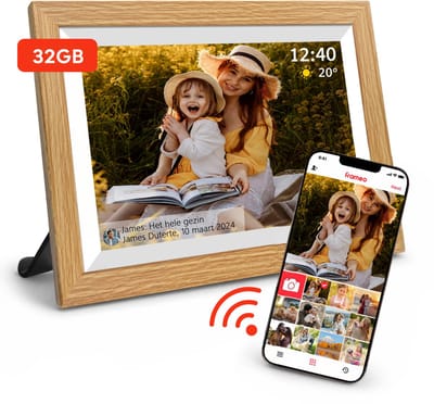 Digitale Fotolijst 10.1 inch - Hout - HD - Frameo App - Fotokader - Digitale kalender - WiFi - 32GB - IPS Touchscreen