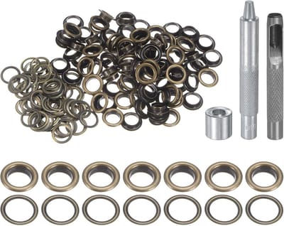 Set van 100 stuks, 8 mm, koperen set met perforator, gereedschap voor oogjes voor kleding van leer, stof, brons