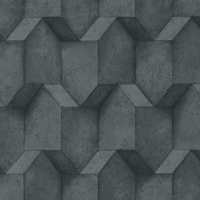 3D behang Profhome 388272-GU vliesbehang hardvinyl warmdruk in reliëf gestructureerd met geometrische vormen mat antraciet grijs zwart 5,33 m2