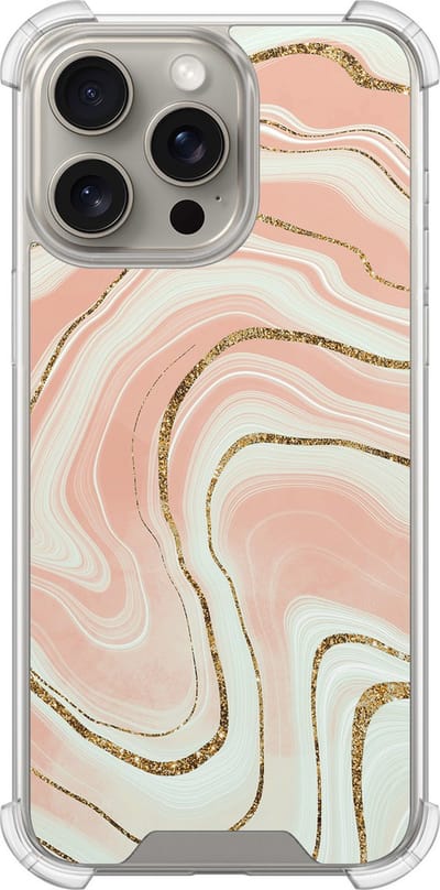 Shockproof hoesje - Geschikt voor iPhone 15 Pro Max - Marmer twist - Extra sterke case - TPU/polycarbonaat - Marmer - Beige, Transparant