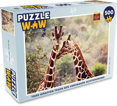 Puzzel Twee giraffen tegen een vervaagde achtergrond - Legpuzzel - Puzzel 500 stukjes