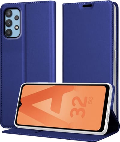 Cadorabo Hoesje geschikt voor Samsung Galaxy A32 5G in CLASSY DONKER BLAUW - Beschermhoes met magnetische sluiting, standfunctie en kaartvakje Book Case Cover Etui