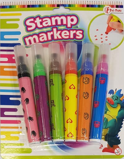 Toi Toys Stempelstiften 6 op kaart (1 stuk) assorti