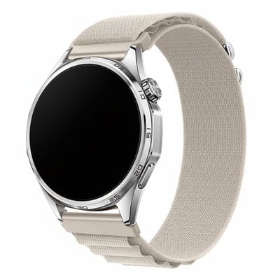 Nylon loop bandje - geschikt voor Huawei Watch GT Runner 2 / GT 2(e) 46 mm / GT 3 / 4 / 5 (Pro) 46 mm / Watch 3 (Pro) / Watch 4 (Pro) / GT 6 (PRO) 46mm - beige