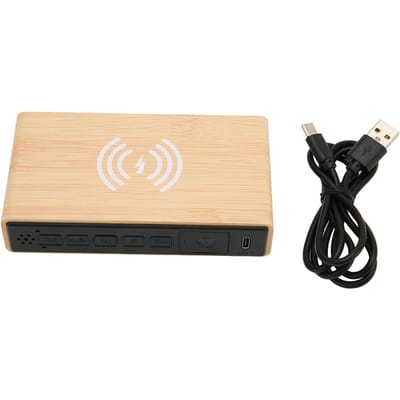 Houten Digitale Wekker met Draadloos Opladen 3 Niveaus Dimmer Hout LED Digitale Klok beige