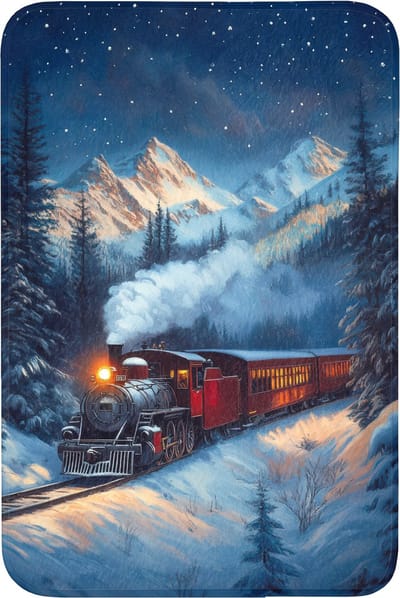 Badmat 60x90 cm - Antislip - Trein - Kerst - Sneeuw - Kersttrein - Badmatten voor badkamer - Badkamermat - Douchemat - Badkamer mat