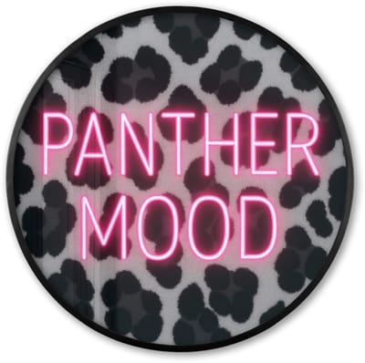 Poster in lijst Rond - Fotolijst 60x60 cm - Posters - Panterprint - Zwart - Neonletters - Roze - Ronde posterlijst zwart - Decoratie - Wanddecoratie woonkamer - Muurdecoratie slaapkamer