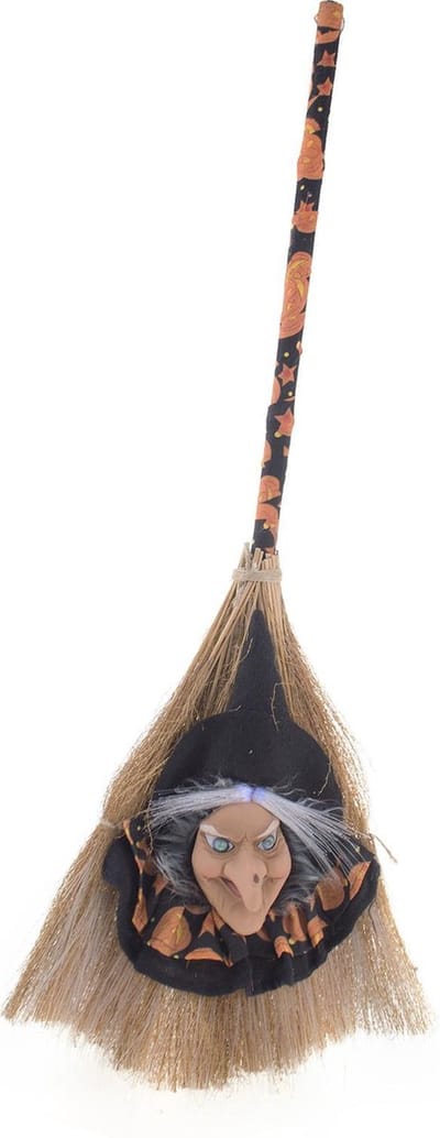 Decoratieve heksenbezem met licht en geluid 85 cm - feestdecoratievoorwerp - Halloween