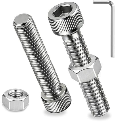 Cilinderkopbouten M6 x 60 mm, 30 stuks roestvrijstalen inbusschroeven met moeren voor meubelreparatie, DIN 912, duurzame bevestigingsmaterialen en schroefsets