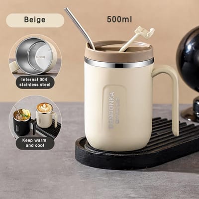 Tasses en Acier Inoxydable 304 Bureau Cuillère Pliante Portable Sûre Saine Étanche Poignée Tasse Couple Boire de l'Eau Thé Lait Café Tasse 500ml white
