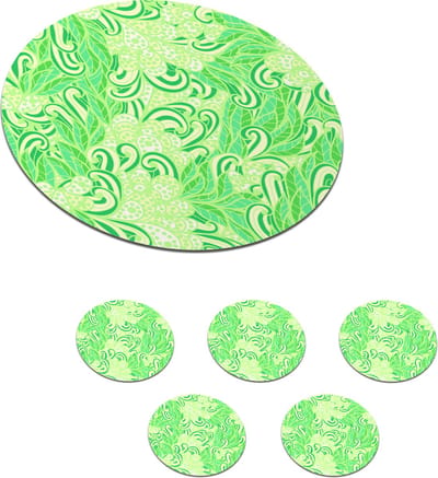 Onderzetters voor glazen - Rond - Patronen - Abstract - Bladeren - Groen - 10x10 cm - Glasonderzetters - 6 stuks