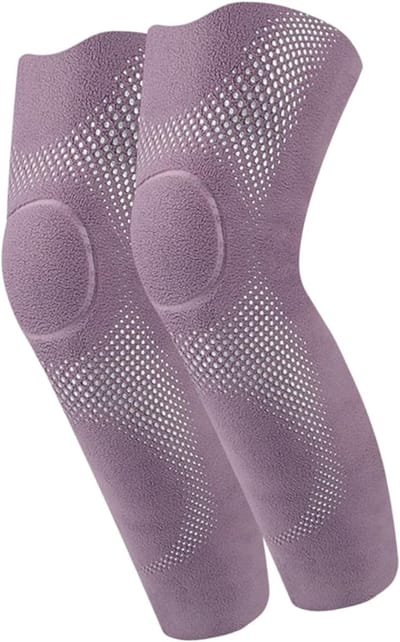 1 paar Unisex thermische kniebeschermers, elastische ondersteuning, warme beenwarmers voor skiën en fietsen, kniebeschermers, fleece kniebeschermers, Paars (geschikt voor een beenomtrek van 45-58 cm).