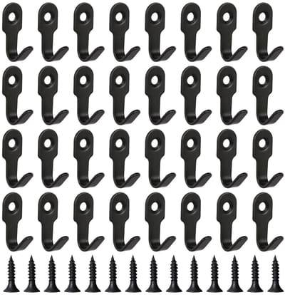 Dailygoods- Wandhaken 32 Stuks - Roestvrij Stalen Haken - Zwarte Kledinghaken - Schroefhaken - Vintage Wandhaken - Mat Oppervlak - Kapstokhaken