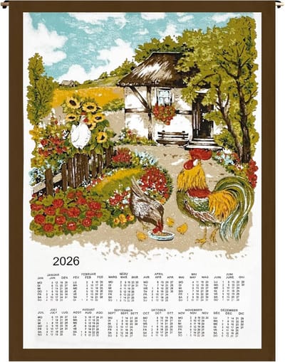 Stoffen Kalender 2026 met Kippenontwerp - Duurzame Muurkalender 45x65 cm