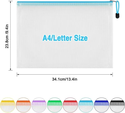 Documentenmap A4 met Rits - 24 Stuks Waterdichte Mesh Plastic Tas voor Papier, Documenten en Reizen - Perfect voor School, Kantoor en Organisatie