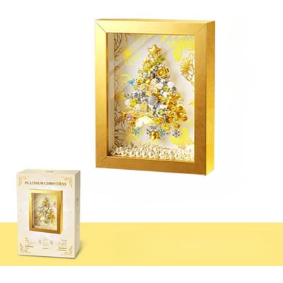 Blocs de construction pour sapin de Noël Moonlight Society Three Platinum Stars, cadre photo en forme de fleur, ornement, jouet enfichable à microparticules, cadeau pour filles 17.8*4.3*22.8cm