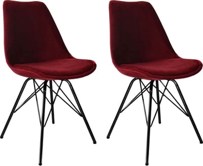 KICK® VELVET Kuipstoelen Rood – Set van 2 – Eetkamerstoelen – Velvet – Zwart Frame
