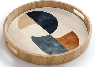 Dienblad rond 40x40 cm - Schootdienblad hout - Cirkels - Abstract - Kleurrijk - Borrelplank rechthoek - Plateau houten dienbladen