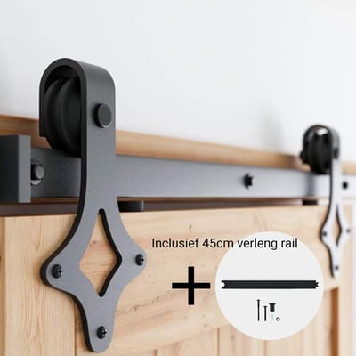 Barnwood Originals Wells - schuifdeursysteem-Ruit-2 meter-staal inclusief 45cm extra verleng rail (Set 245cm)
