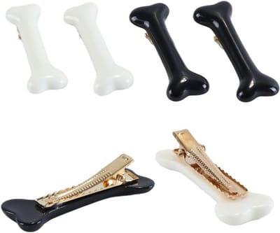 Schattige haarspeldjes in de vorm van hondenbotten - 4 stuks botklemmen voor dagelijks gebruik en feestdagen (2x zwart, 2x wit)