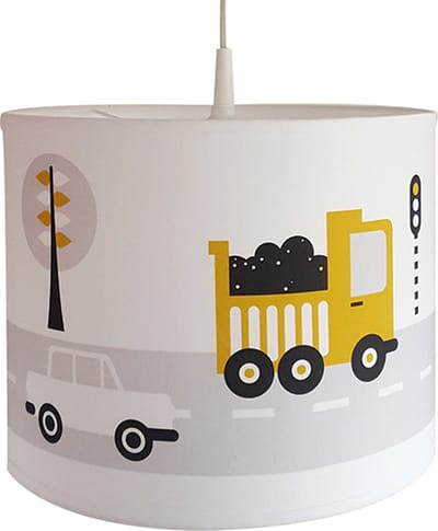 Hanglamp Voertuigen Graafmachine Auto oker geel jongenskamer Verlichting diameter 30cm met pendel voor kinderkamer