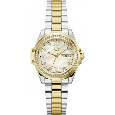 Gc Gc Bolt Lady Mid Size Metal Analoog Quartzhorloge Zilverkleurig En Goudkleurig Kast Gemaakt Van 100% Roestvrij Staal En Een Armband Van 100% Roestvrij Staal 34 Z53001L1, Z53002L6