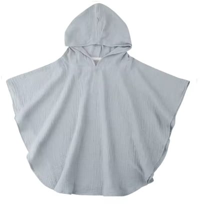 Badponcho - Hydrofiel - Snel drogend - Mousseline - voorkant 44CM totaal 68CM lang - 1 tot 3 jaar - Grijs/Blauw