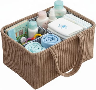 Baby Organiser Mand - Luier Organizer - Babykamer Opbergen - Verwijderbare Vakken - 38 x 26 x 18 cm - Bruin