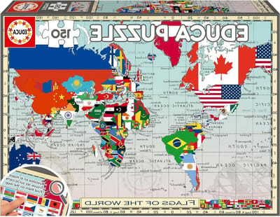Kinderpuzzel Vlaggen - Wereldpuzzel Educatief - Leren Geografie - Milieuvriendelijke Inkt - 48 x 34 cm - Multicolor