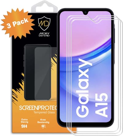 3-Pack MobyDefend Screenprotectors - Geschikt voor Samsung Galaxy A15 - Case-Friendly Screensavers - Gehard Glas
