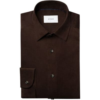 Eton Overhemd Luxury Organic Cotton Corduroy Donker Bruin / male